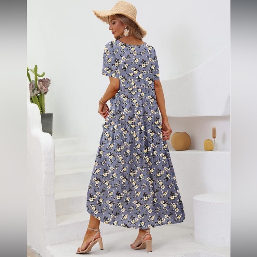 Women Casual Loose Bohemian Floral Dresses with Pockets, NWOT